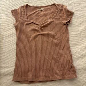 Madewell Ribbed Short Sleeve Top in Dusty Rose